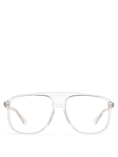 Gucci Transparent Acetate Aviator Optical Glasses In White