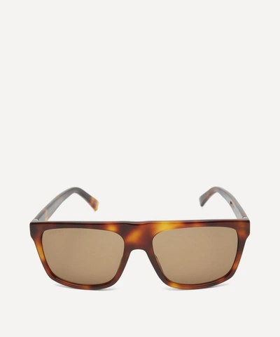 Gucci Havana Ruthenium Rectangular Acetate Sunglasses In Ruthenium Brown