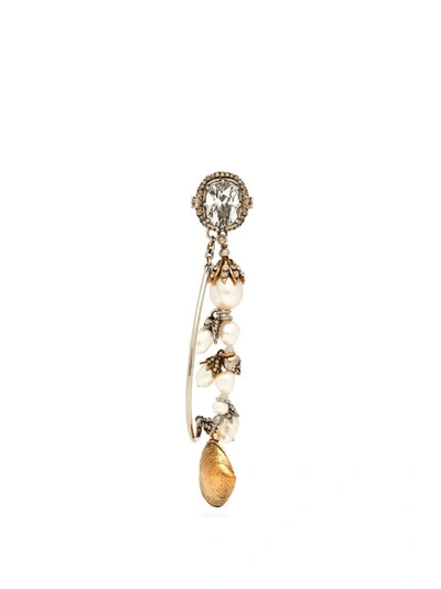 Alexander Mcqueen Silver-tone Single Embellished Shell Ear Cuff In Silver And Gold