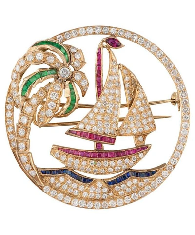 Kojis Gold Multi-stone Diamond Sailing Brooch