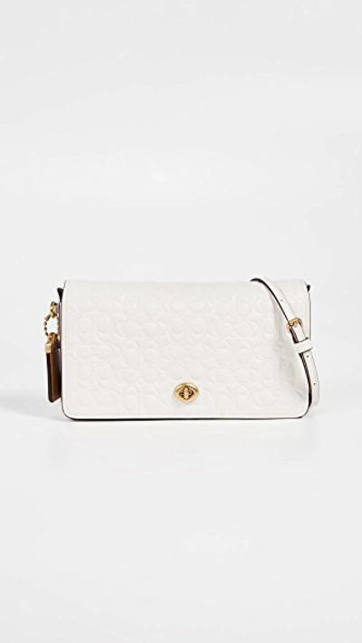 Coach Signature Leather Dinky Crossbody With Leather Strap In Chalk