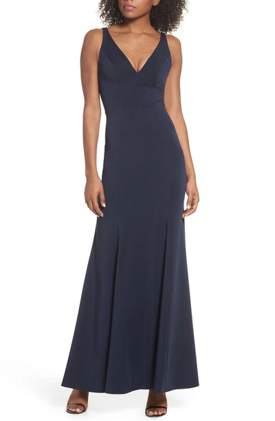 Jenny Yoo Jade Luxe Crepe V-neck Gown In Midnight
