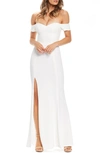Dress The Population Logan Off The Shoulder Evening Dress In Off White