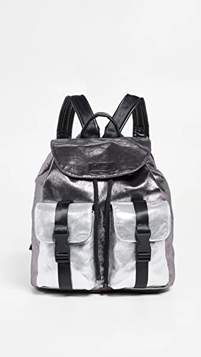 Kendall + Kylie Metallic Colorblock Backpack In Dark Grey Metallic