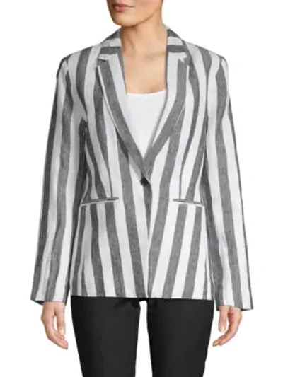 Saks Fifth Avenue Striped Linen Blazer In White Multi
