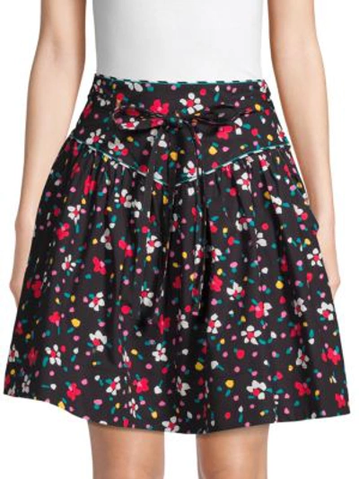 Marc Jacobs Floral Stretch Cotton Yoke Skirt In Black Multi