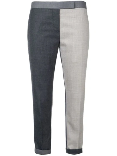 Thom Browne Contrast-panel Cropped Trousers In Grey