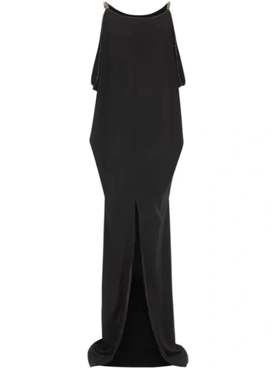 Burberry Crystal And Chain Detail Stretch Jersey Gown In Black