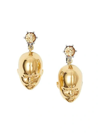 Burberry Crystal And Doll's Head Gold-plated Drop Earrings In Light Colorado/lgold