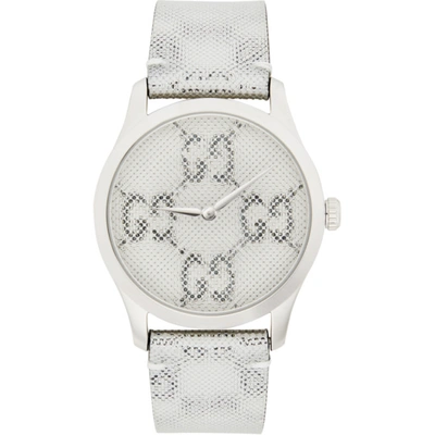 Gucci Silver Gg Hologram G-timeless Watch In White