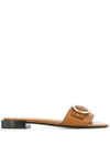 Ferragamo Solar Embellished Leather Slides In Brown