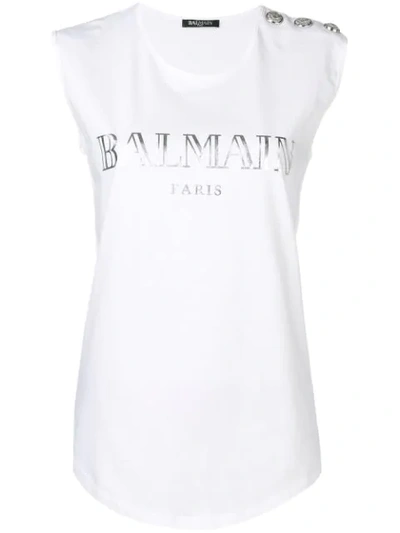 Balmain Embellished Buttons Top In Bianco