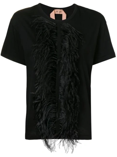 N°21 Feather Embellished T-shirt In Black