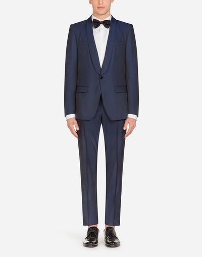 Dolce & Gabbana Martini Suit In Micro Design Jacquard In Blue