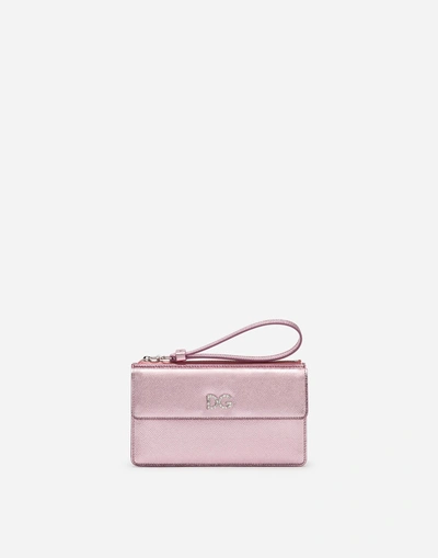 Dolce & Gabbana Von Bag In Laminate Dauphine Calfskin With Dg Logo Crystals In Pink