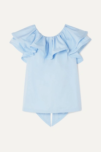 Marc Jacobs Short Sleeve Ruffle Blouse In Pale Blue