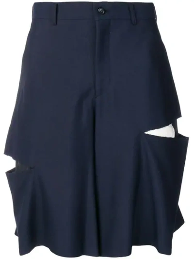 Comme Des Garçons Homme Deux Slash Cut Bermuda Shorts In Blue