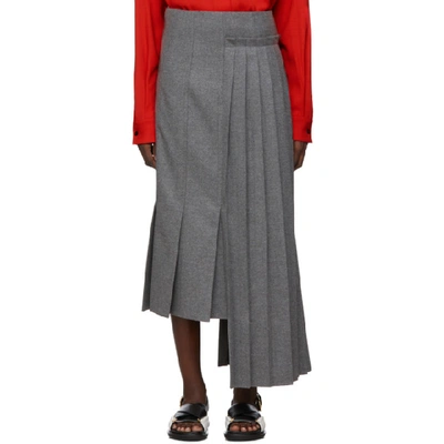 Marni Pleated Asymmetric Wool Skirt In 00n38  Inox