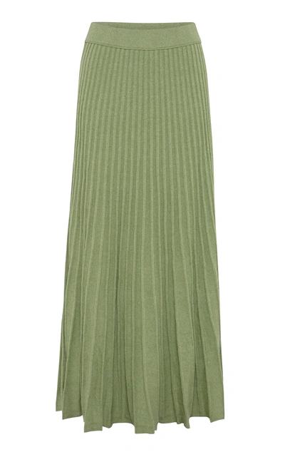 Anna Quan Cleo Pleated Cotton Maxi Skirt In Green