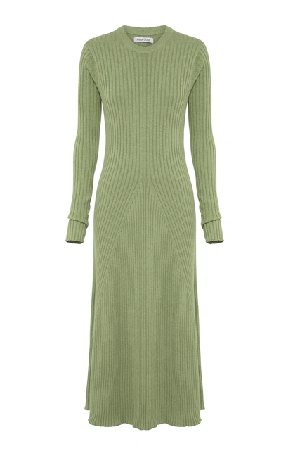 Anna Quan Astrid Ribbed Cotton Midi Dress In Green