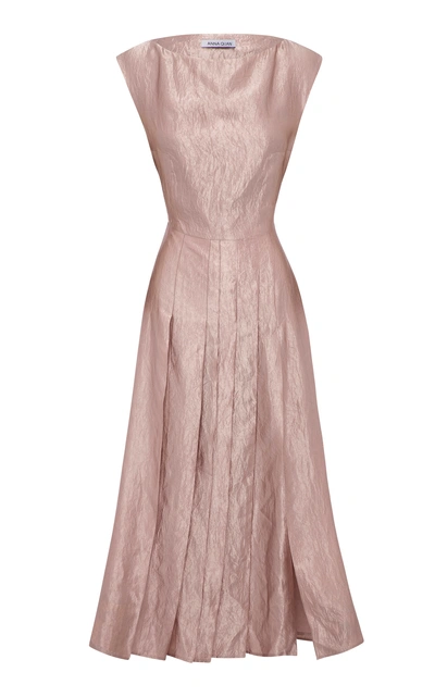 Anna Quan Eva Textured Satin Pleated Dress In Pink