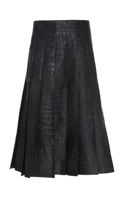 Marni Pleated Embossed Leather Skirt In Black