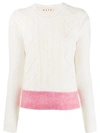 Marni Color-blocked Cable-knit Virgin Wool Sweater In Natural White