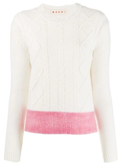 Marni Color-blocked Cable-knit Virgin Wool Sweater In Natural White