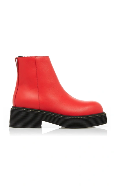 Marni Leather Ankle Boots In Red