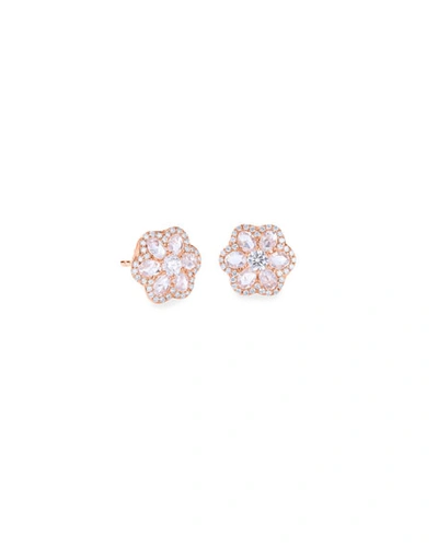 64 Facets 18k White Gold Diamond Flower Stud Earrings