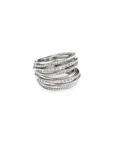 David Yurman Dy Crossover Wide Ring W/ Diamonds In White/silver