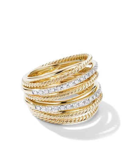 David Yurman 18kt Yellow Gold Crossover Diamond Wide Ring In White/gold