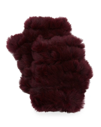 Jocelyn Knit & Rabbit Fur Fingerless Gloves In Burgundy