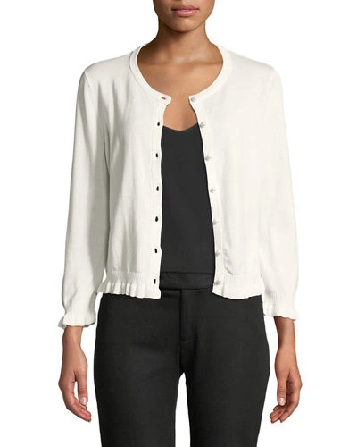 Karl Lagerfeld Lace Back Ruffle Cardigan In Ivory