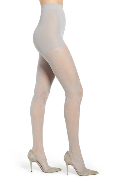 Dkny Floral Lace Sheer Tights In Aluminum