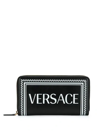 Versace 90s Vintage Logo Continental Wallet In Black