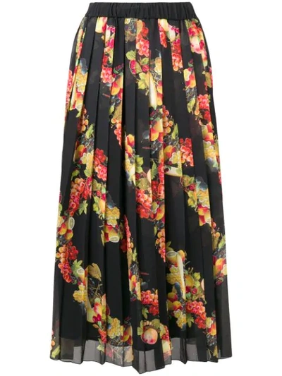 Ultràchic Fruit Pattern Pleated Skirt In Black