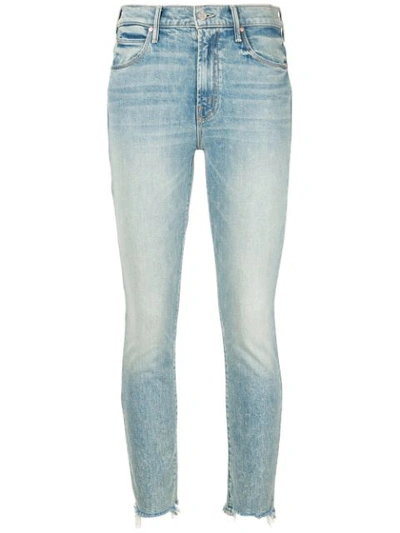 Mother Cropped Distressed Skinny Jeans In Blue