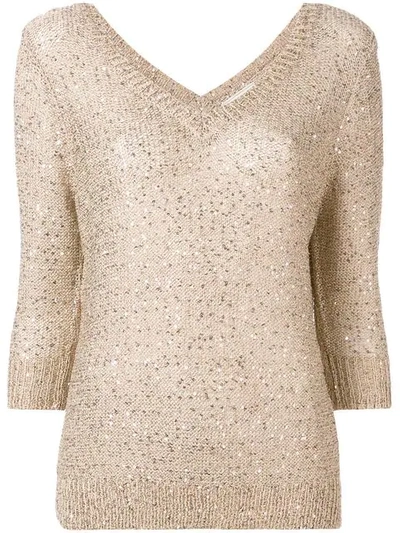 Snobby Sheep Sequinned Knitted Jumper In Neutrals