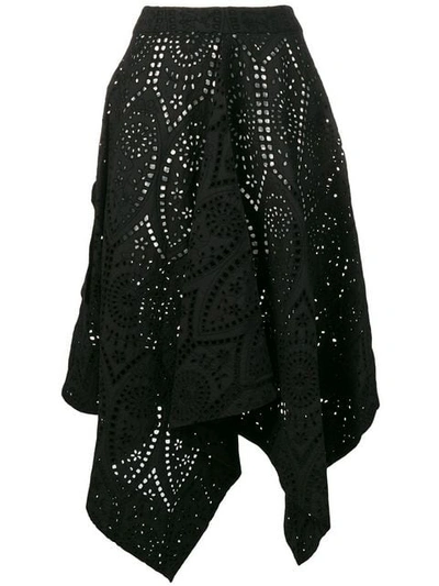 Ganni Asymmetric Perforated Skirt In Black