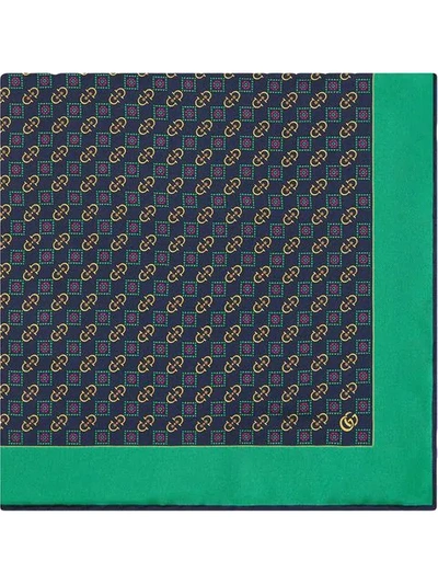 Gucci Pocket Square With Horsebit Rhombus Print In Blue