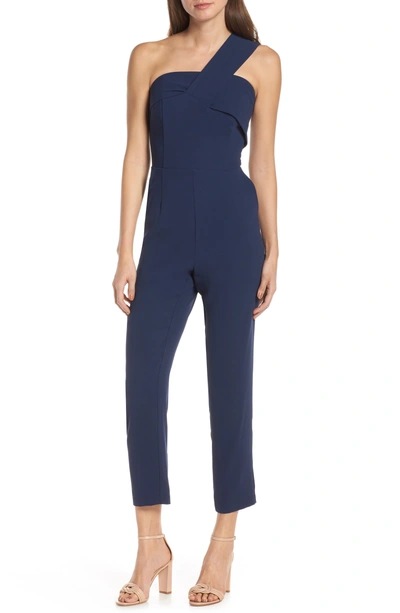 Adelyn Rae Brooklyn One-shoulder Jumpsuit In Navy