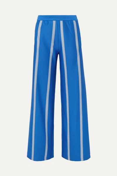 Tory Sport Striped Stretch-knit Wide-leg Track Pants In Blue