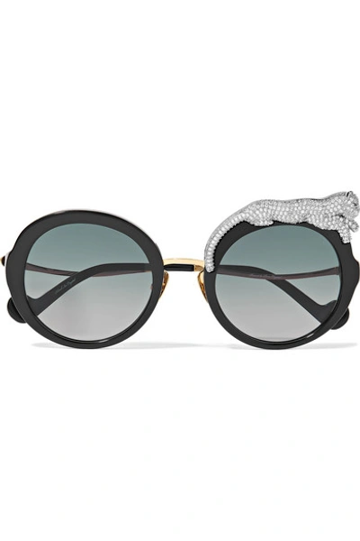 Anna-karin Karlsson Rose Et La Roue Crystal-embellished Round-frame Acetate And Gold-tone Sunglasses In Black