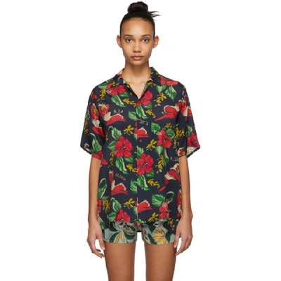 R13 Hawaiian Floral Print Shirt In Red Lady