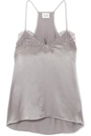 Cami Nyc The Racer Lace-trimmed Silk-charmeuse Camisole In Gray
