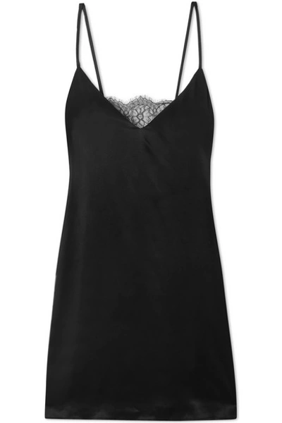 Cami Nyc The Thalia Lace-paneled Silk-charmeuse Mini Dress In Black