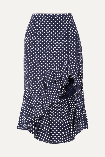 Michael Kors Rumba Ruffled Asymmetric Polka-dot Silk Crepe De Chine Skirt In Mari-wht