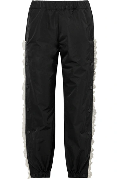 Sandy Liang Sonata Lace-trimmed Canvas Track Pants In Black