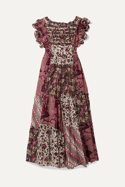 Ulla Johnson Zoya Cutout Floral-print Cotton And Silk-blend Maxi Dress In Fuchsia